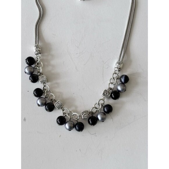 Brighton Drop Dangle Grey Black Silver Cha-Cha Beads Choker Necklace 19 in. - Picture 5 of 7